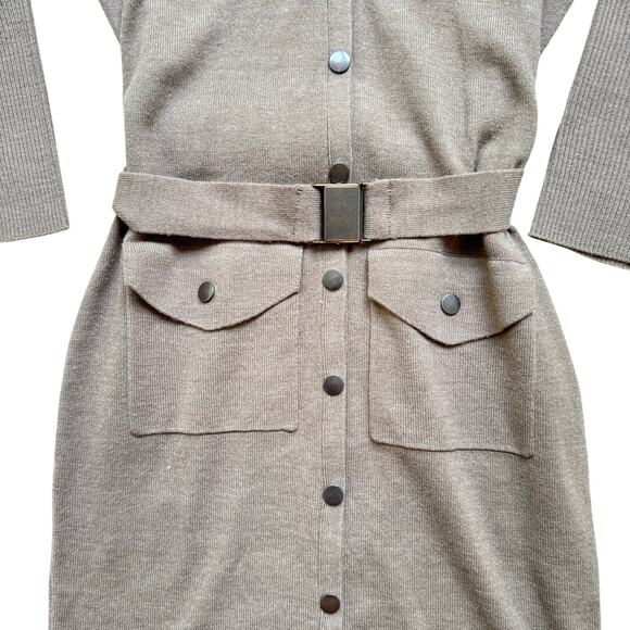 New York & Company Women’s XS Sweater Dress Brown V-Neck Belted Minimalist NWT - Picture 6 of 12
